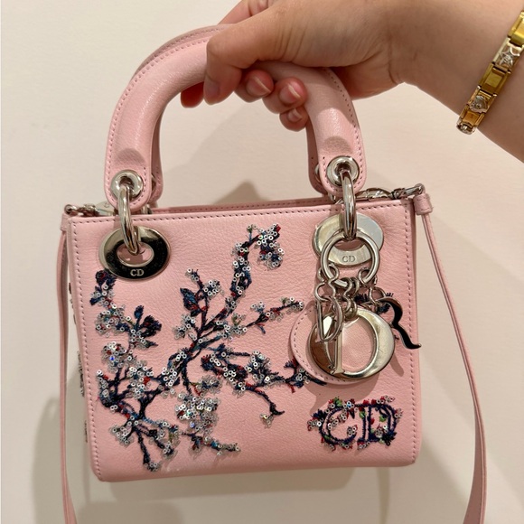 Mini Lady Dior Pink Embroidered Sequin Flowers shoulder Bag Christian Dior - Picture 17 of 17